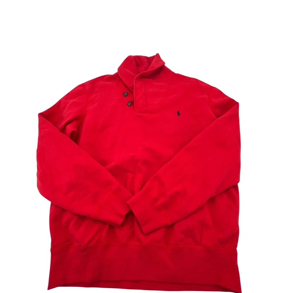 Polo‎ Ralph Lauren Men Red Shawl Collar Pullover Sweatshirt XL Classic Preppy